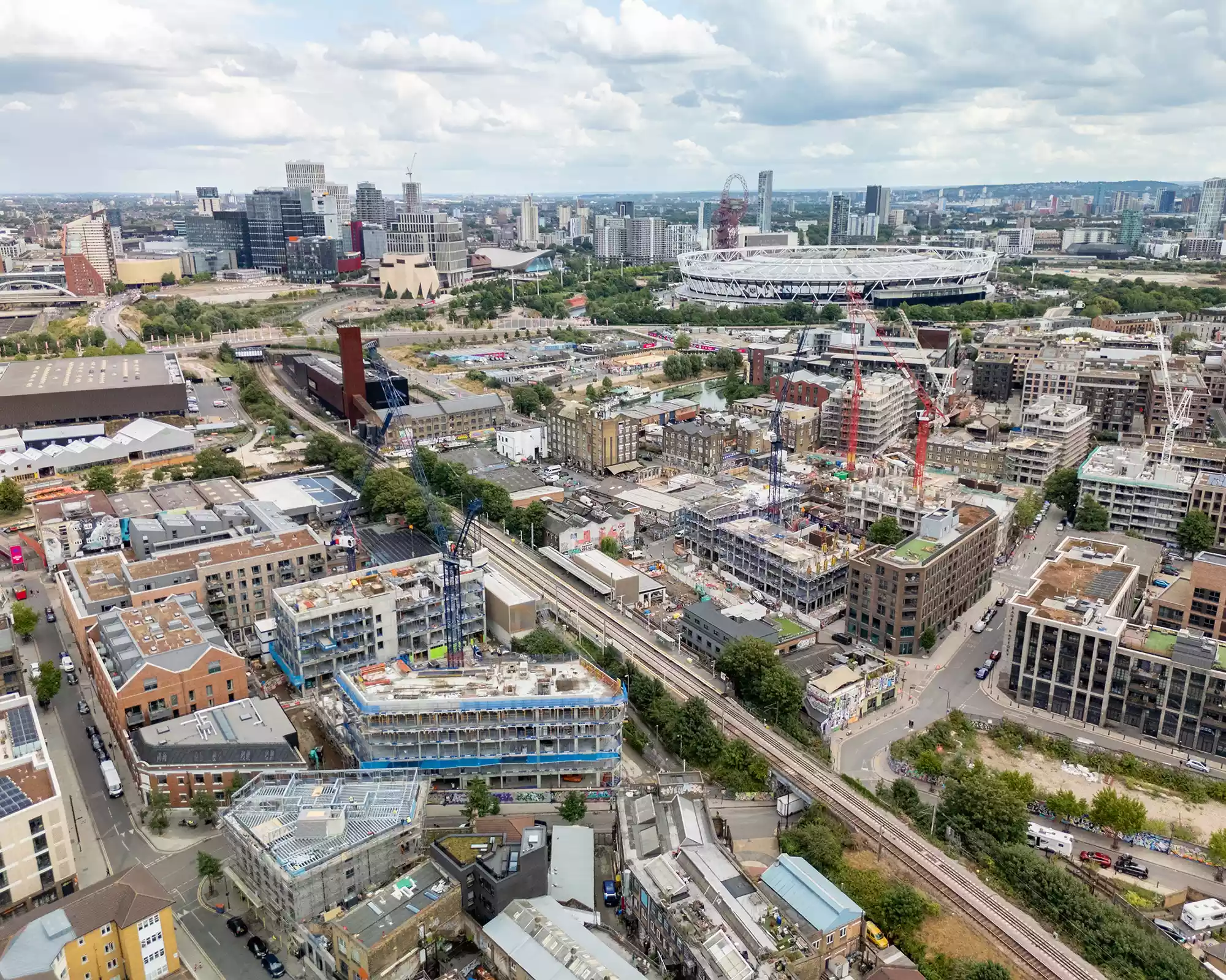 Drone photo of an Ardmore construction project in Hackney Wick, London