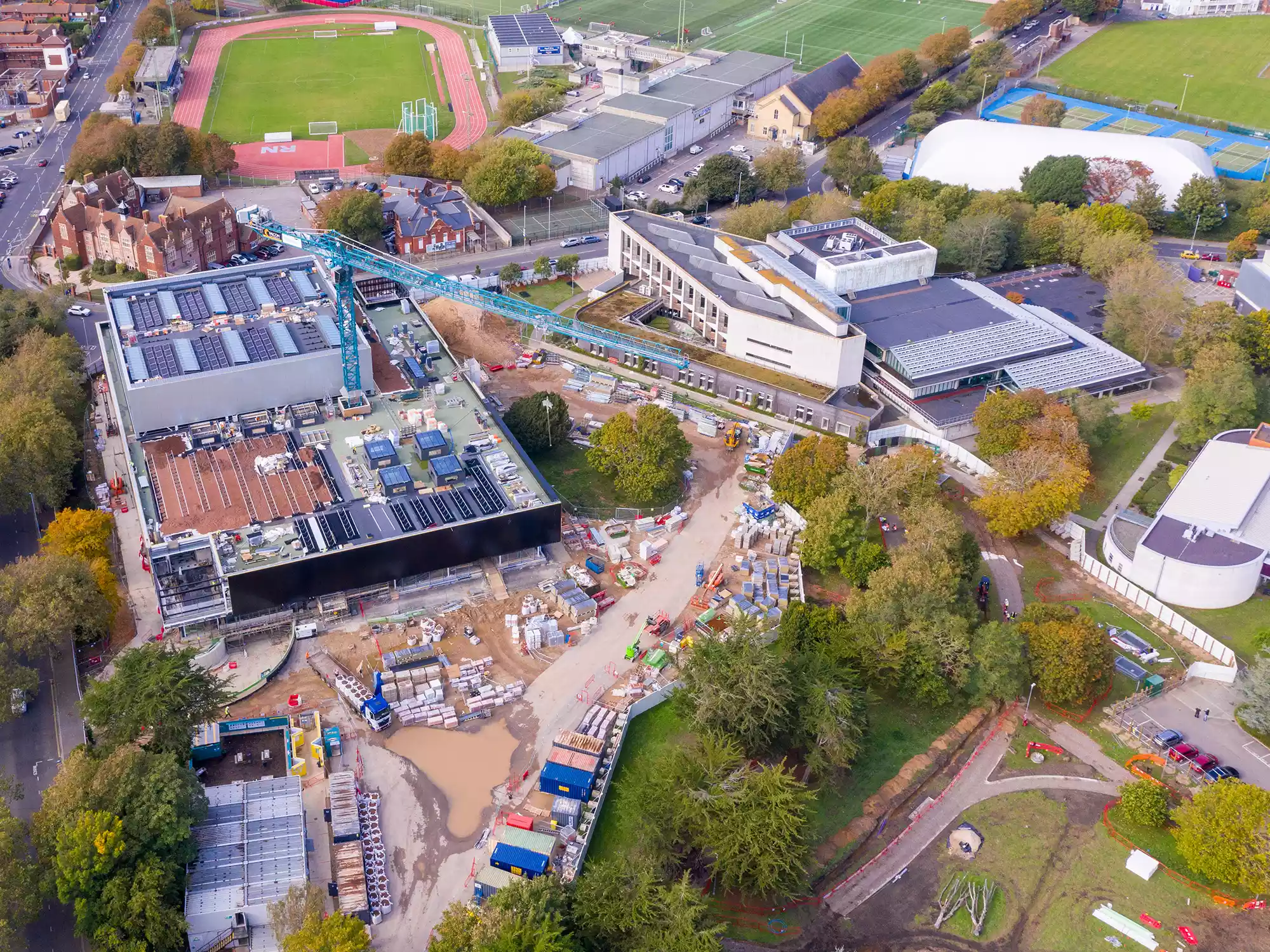 Drone photo of a University of Portsmouth construction site
